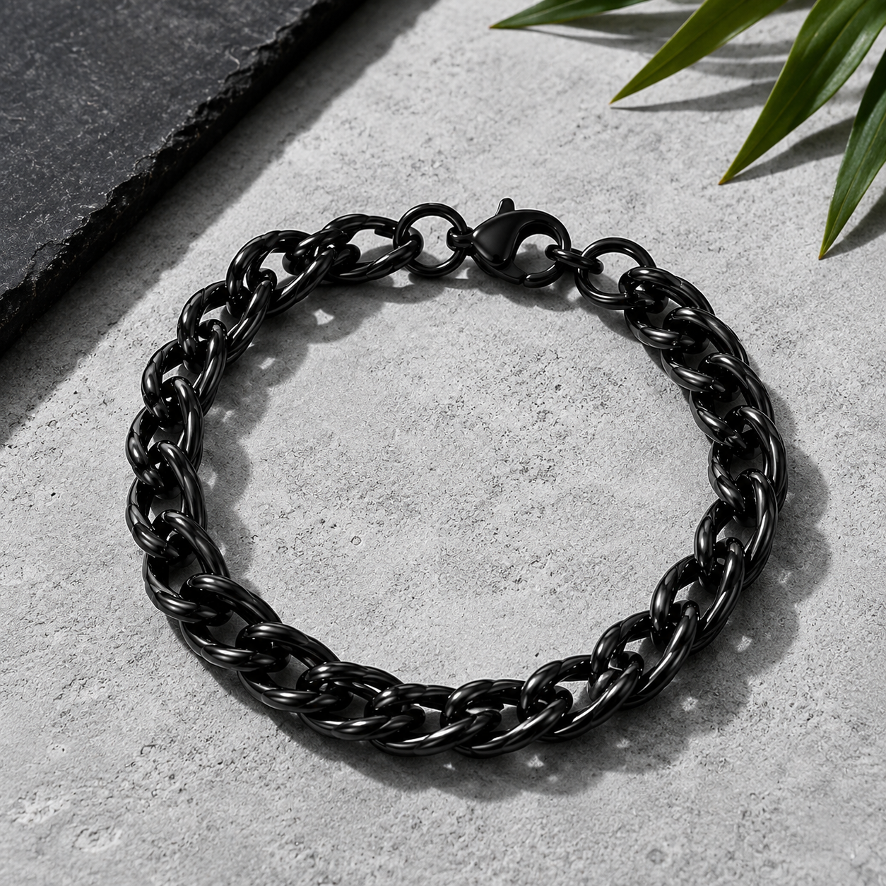 Black & Silver-Plated Anti-Tarnish Thick Rope Wraparound Bracelet