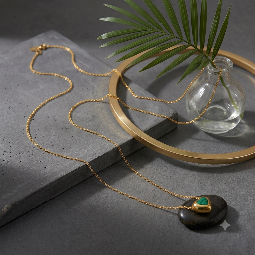 Gold Plated Anti-Tarnish Green Heart Pendant Necklace for Women | Contemporary Fashion Jewelry