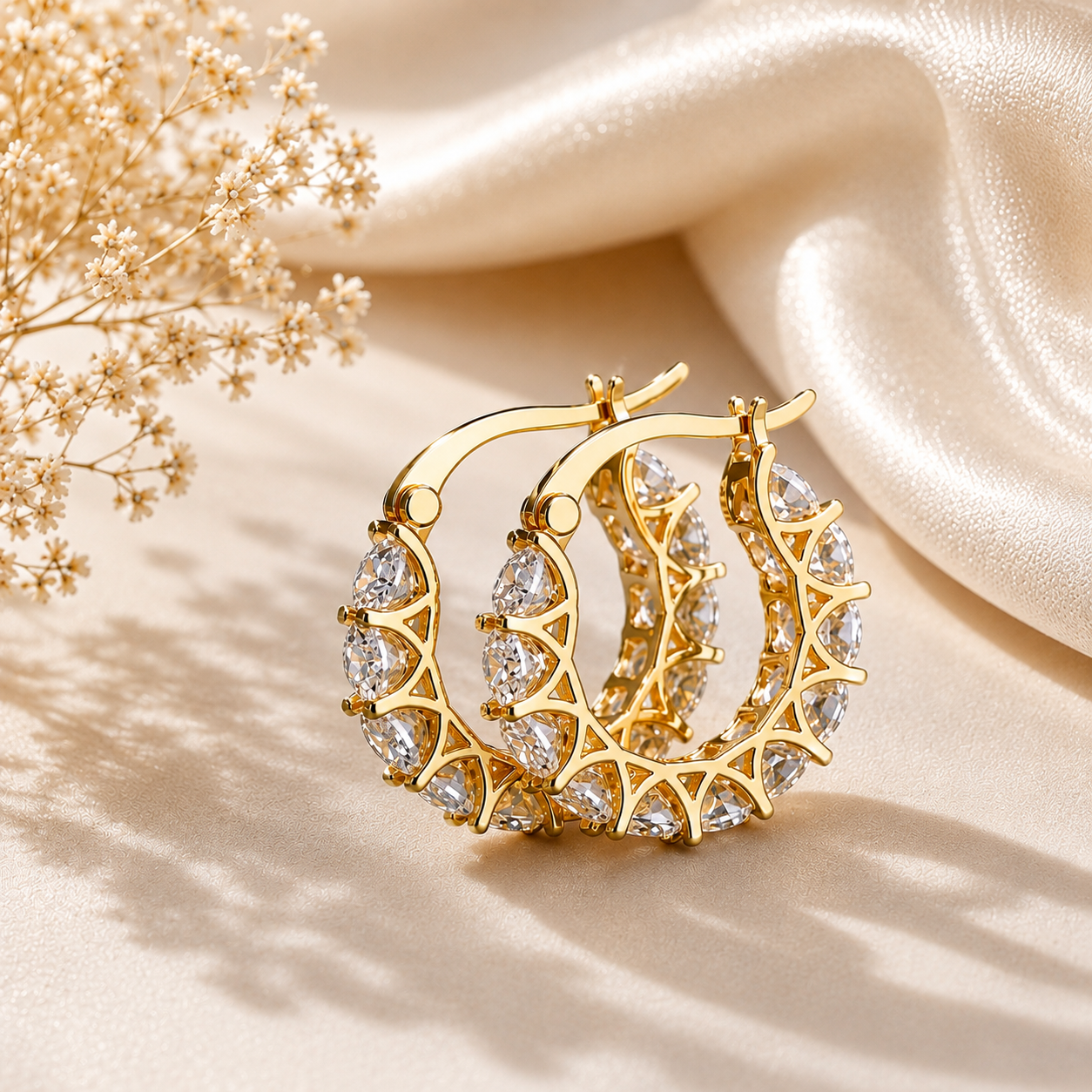 Gold Plated American Diamond Studded Contemporary Beautiful Hoop Earrings for Women | Anti-Tarnish Fashion Jewelry