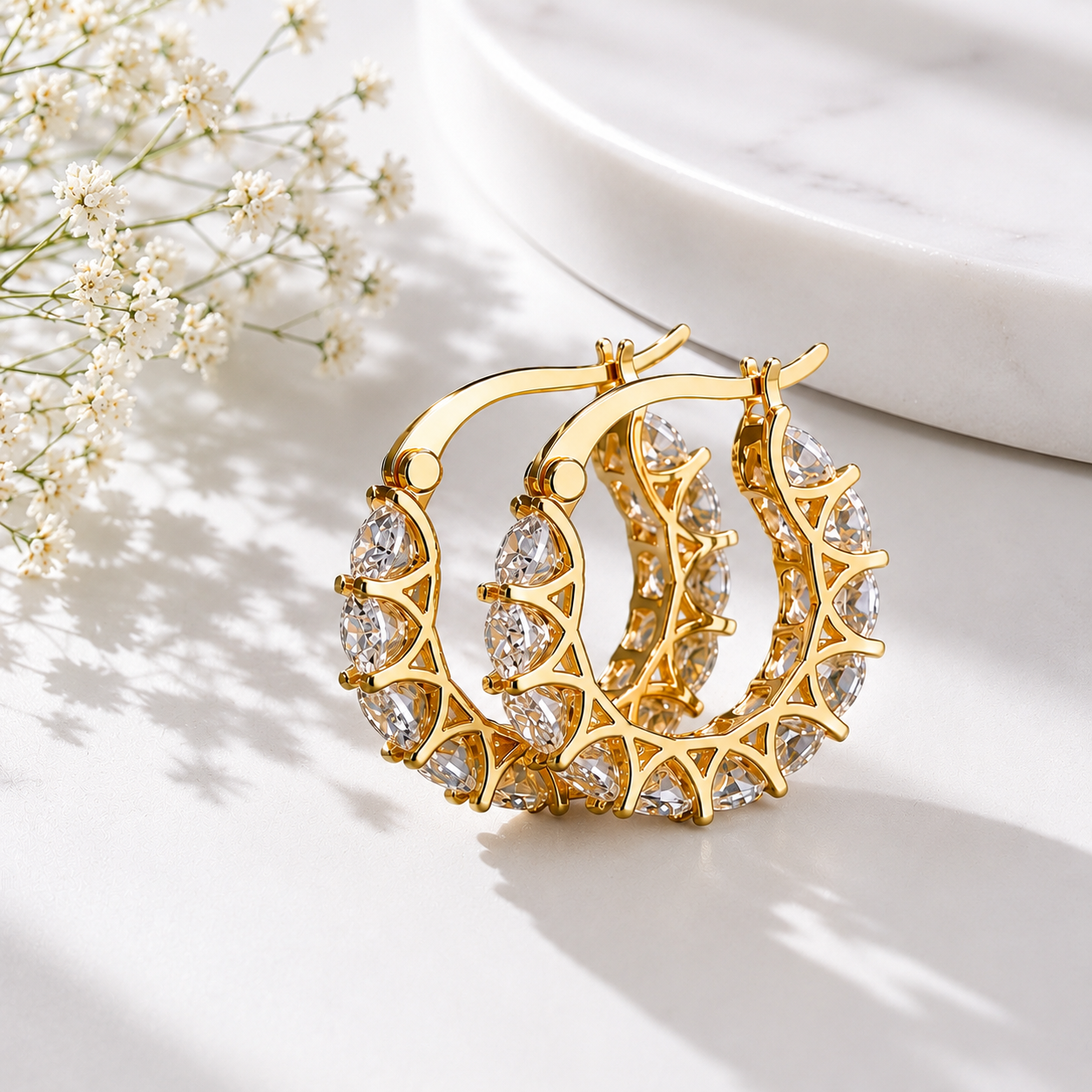Gold Plated American Diamond Studded Contemporary Beautiful Hoop Earrings for Women | Anti-Tarnish Fashion Jewelry