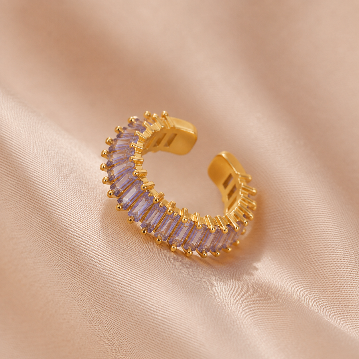 Gold Plated Stainless Steel Anti-Tarnish Purple Adjustable Finger Ring for Women | Contemporary Open Ring