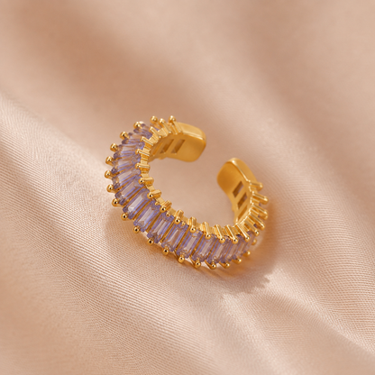 Gold Plated Stainless Steel Anti-Tarnish Purple Adjustable Finger Ring for Women | Contemporary Open Ring