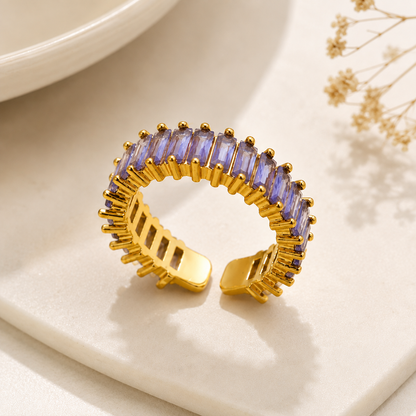 Gold Plated Stainless Steel Anti-Tarnish Purple Adjustable Finger Ring for Women | Contemporary Open Ring