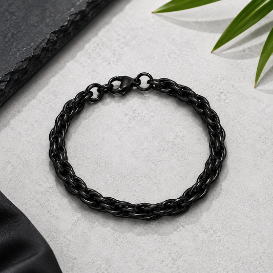 Black & Silver-Plated Anti-Tarnish Thick Rope Wraparound Bracelet