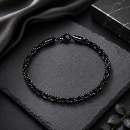 Black & Silver-Plated Anti-Tarnish Thin Rope Wraparound Bracelet
