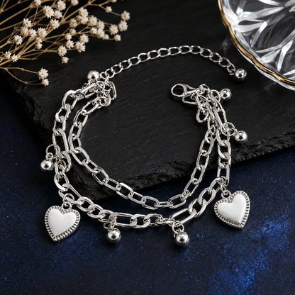 Delicate Silver-Plated Heart Multistrand Bracelet for Women