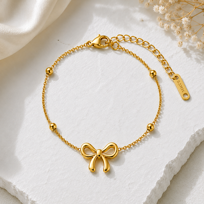 Gold-Plated Anti-Tarnish Stainless Steel Bow Wraparound Bracelet for Women