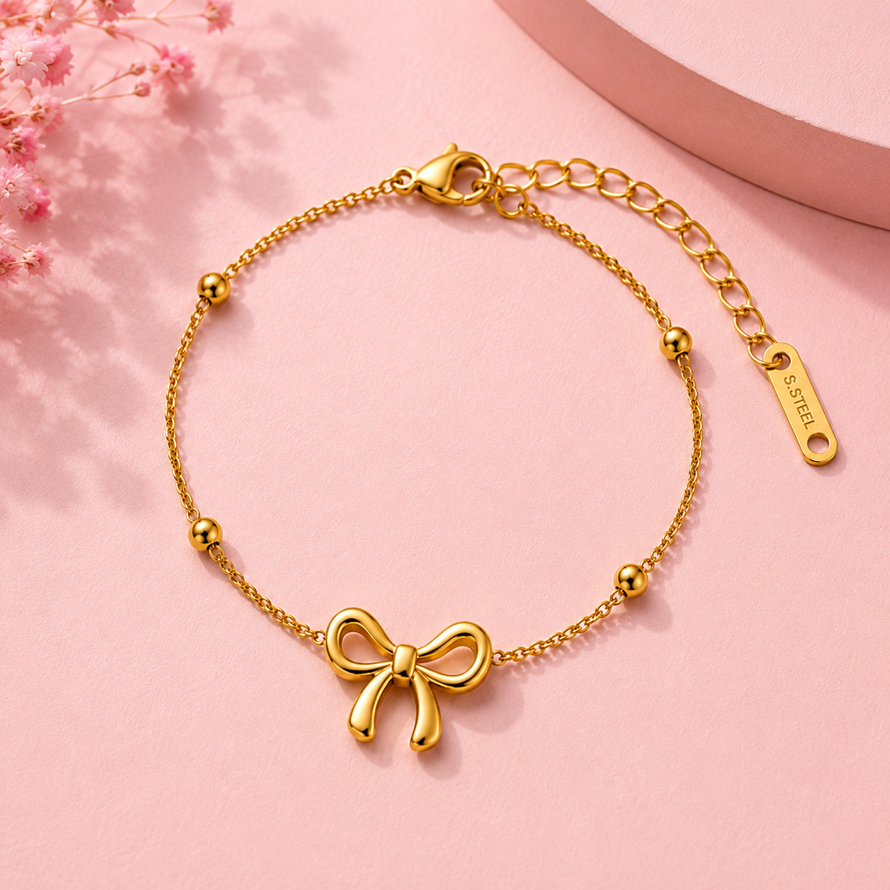 Gold-Plated Anti-Tarnish Stainless Steel Bow Wraparound Bracelet for Women