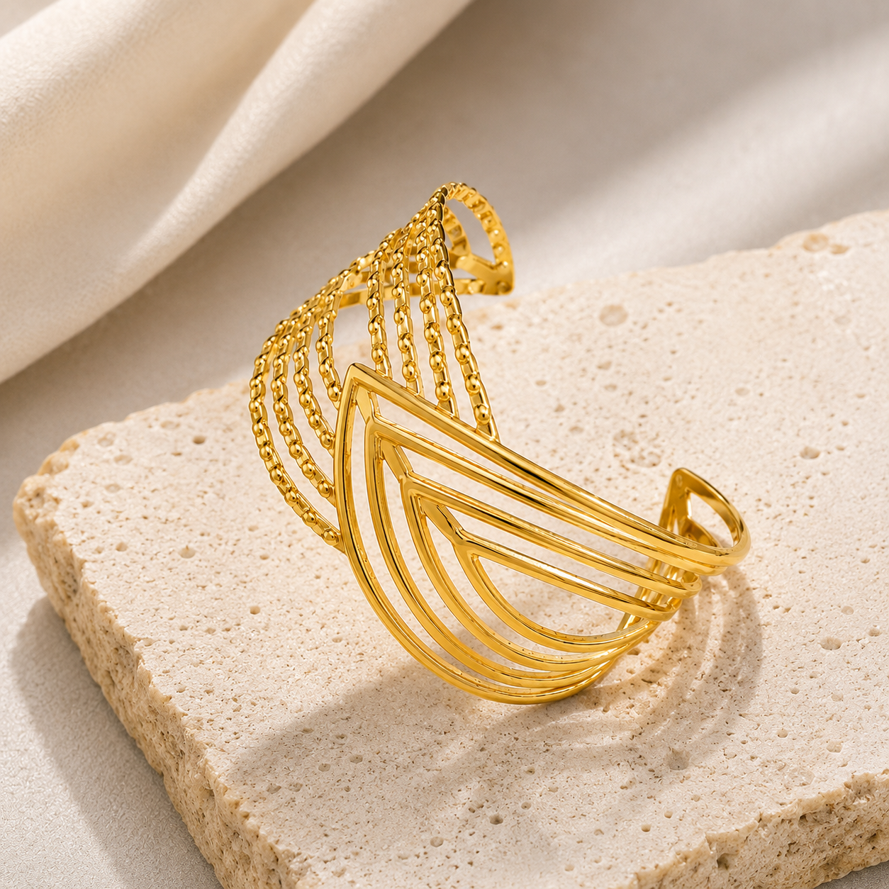 Gold-Plated Anti-Tarnish Stainless Steel Contemporary Cuff Bracelet for Women