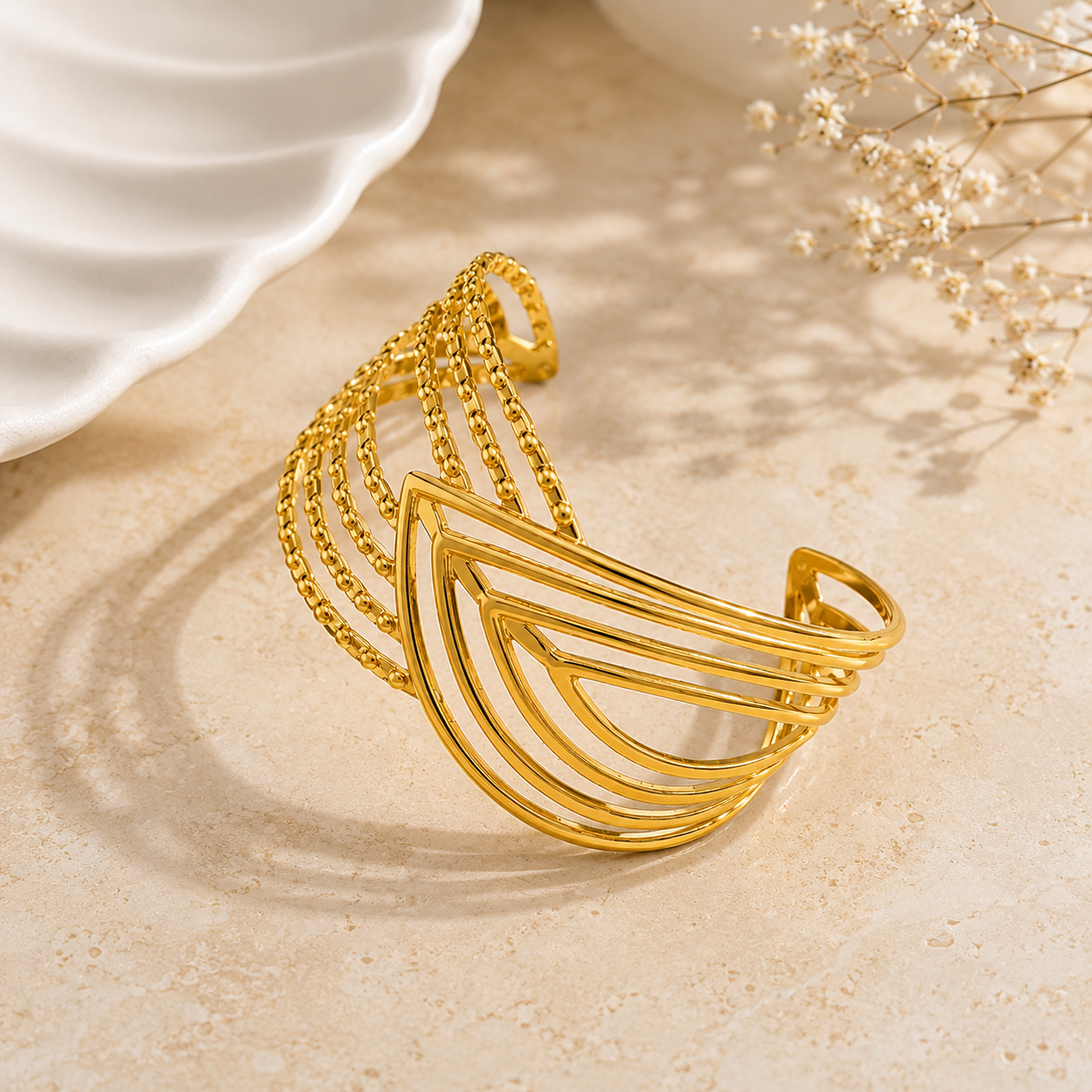 Gold-Plated Anti-Tarnish Stainless Steel Contemporary Cuff Bracelet for Women