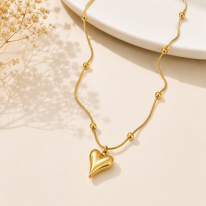 Gold-Plated Anti-Tarnish Heart Pendant Necklace | Stainless Steel