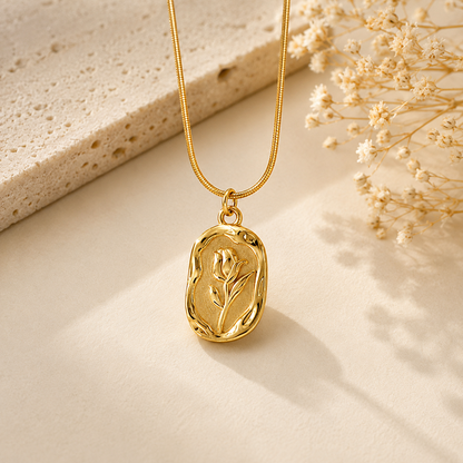 Gold-Plated White Anti-Tarnish Rose Pendant Necklace for Women