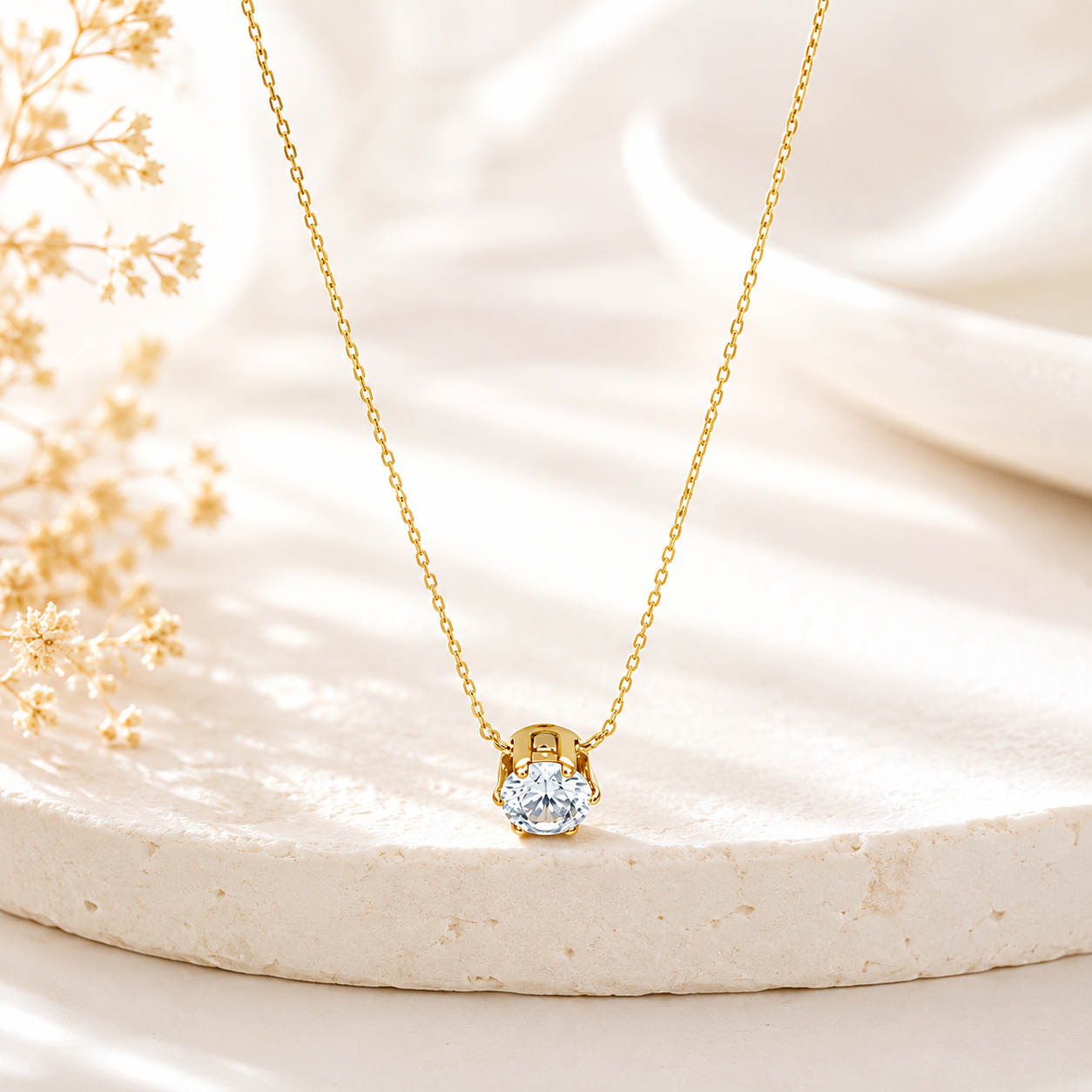 Gold-Plated Stainless Steel Anti-Tarnish Stone-Studded Hexagonal Pendant