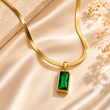 Gold-Plated Anti-Tarnish Green Geometric Pendant Necklace